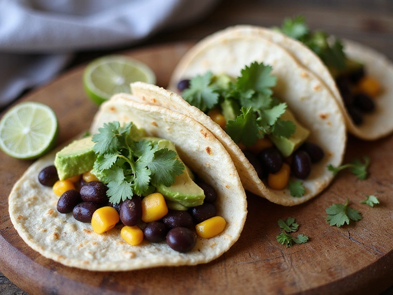 Tacos vegetariani con fagioli neri e avocado